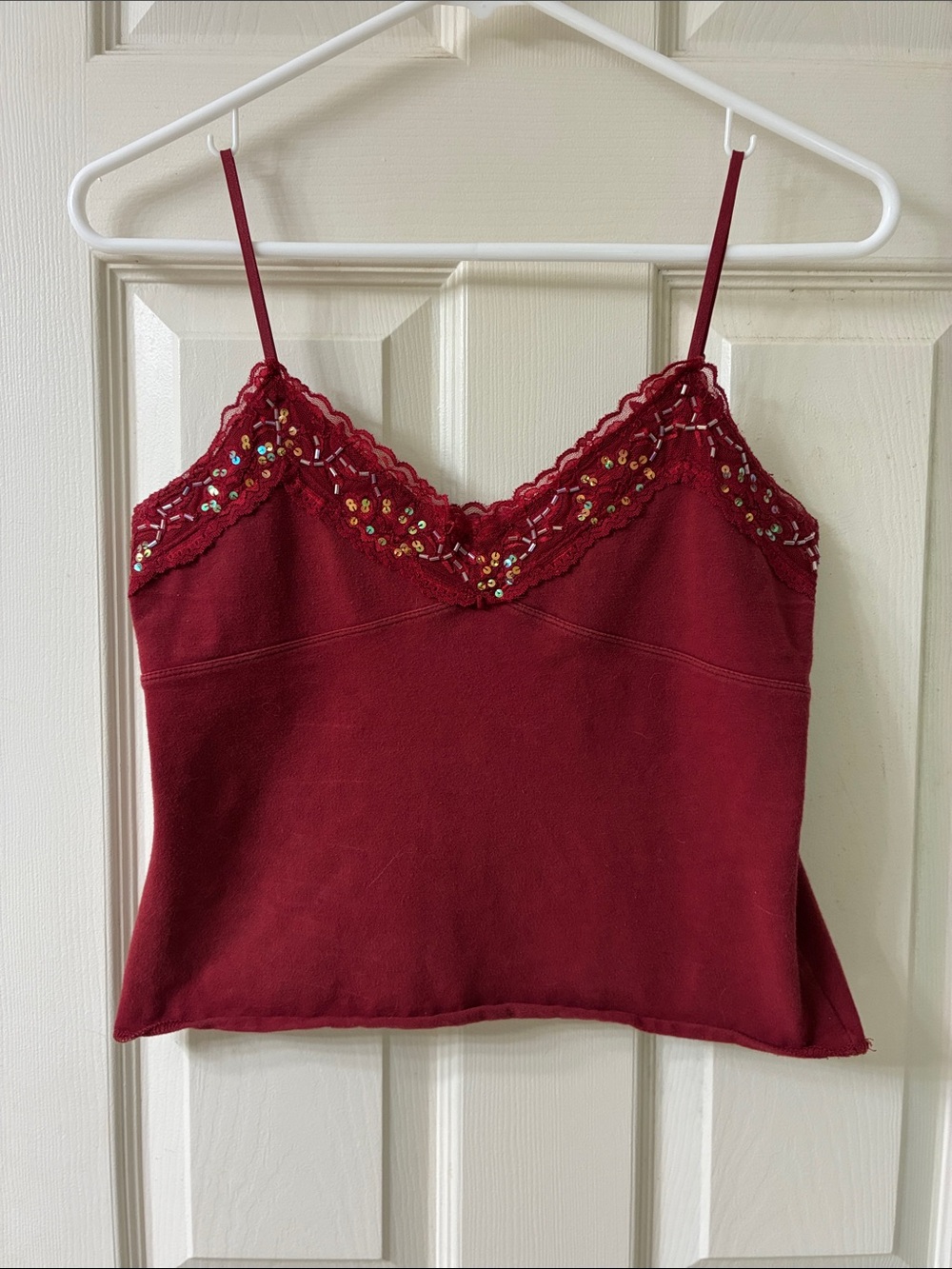 🌷3 for $25🌷Seduction, US S, Burgundy Bead Sequin & Lace Trim Camisole